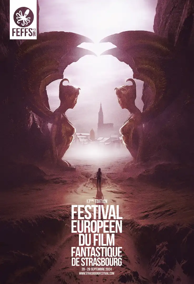 Affiche culturelle pour la 17e édition du festival européen du film fantastique de strasbourg sur le thème de l'Histoire sans fin