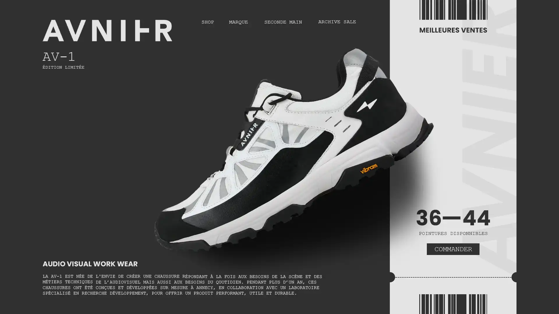 Section hero fictive pour les chaussures de la marque Avnier