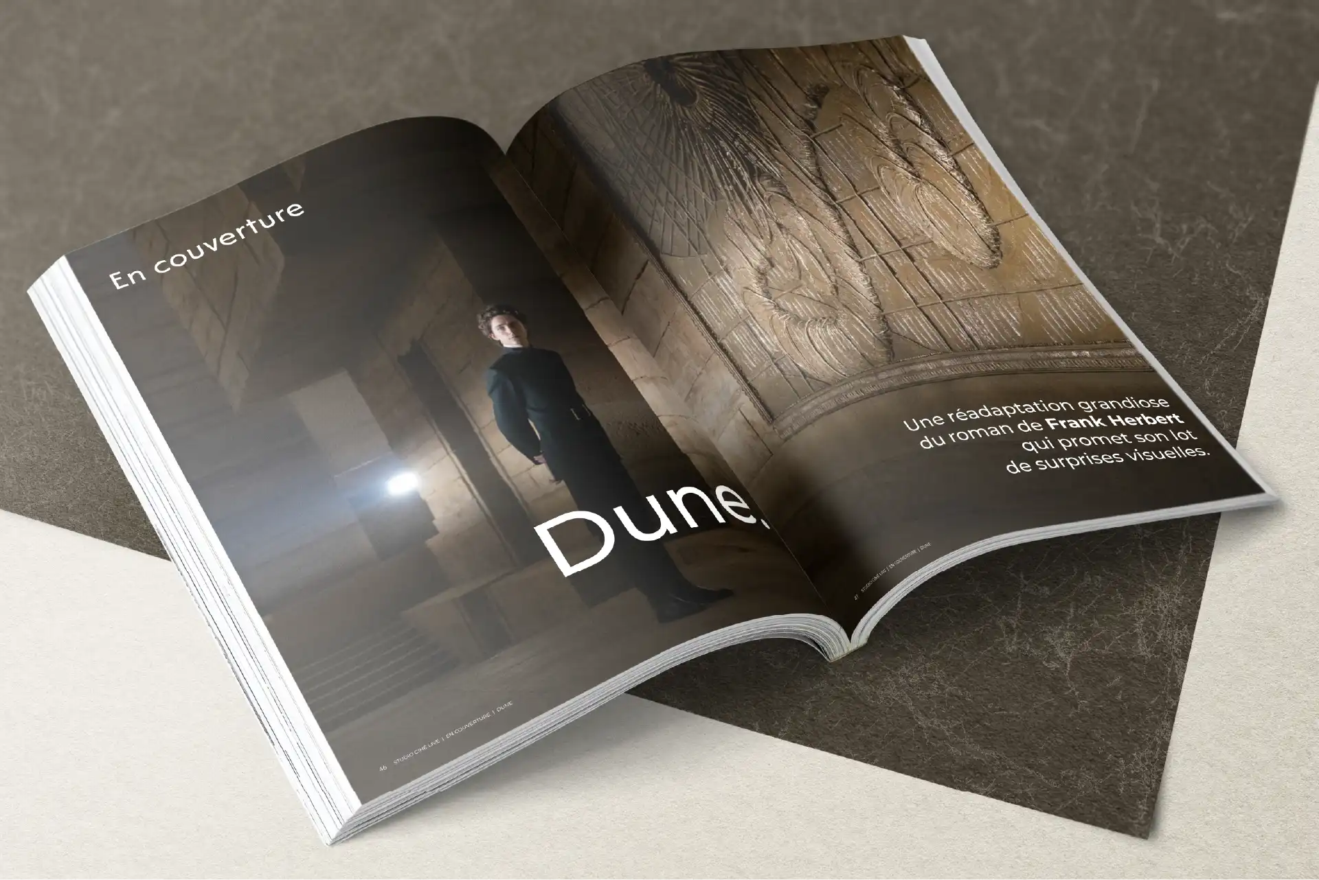 Mockup d'une édition fictive du magazine Studio Ciné Live sur le thème de Dune, de Denis Villeneuve