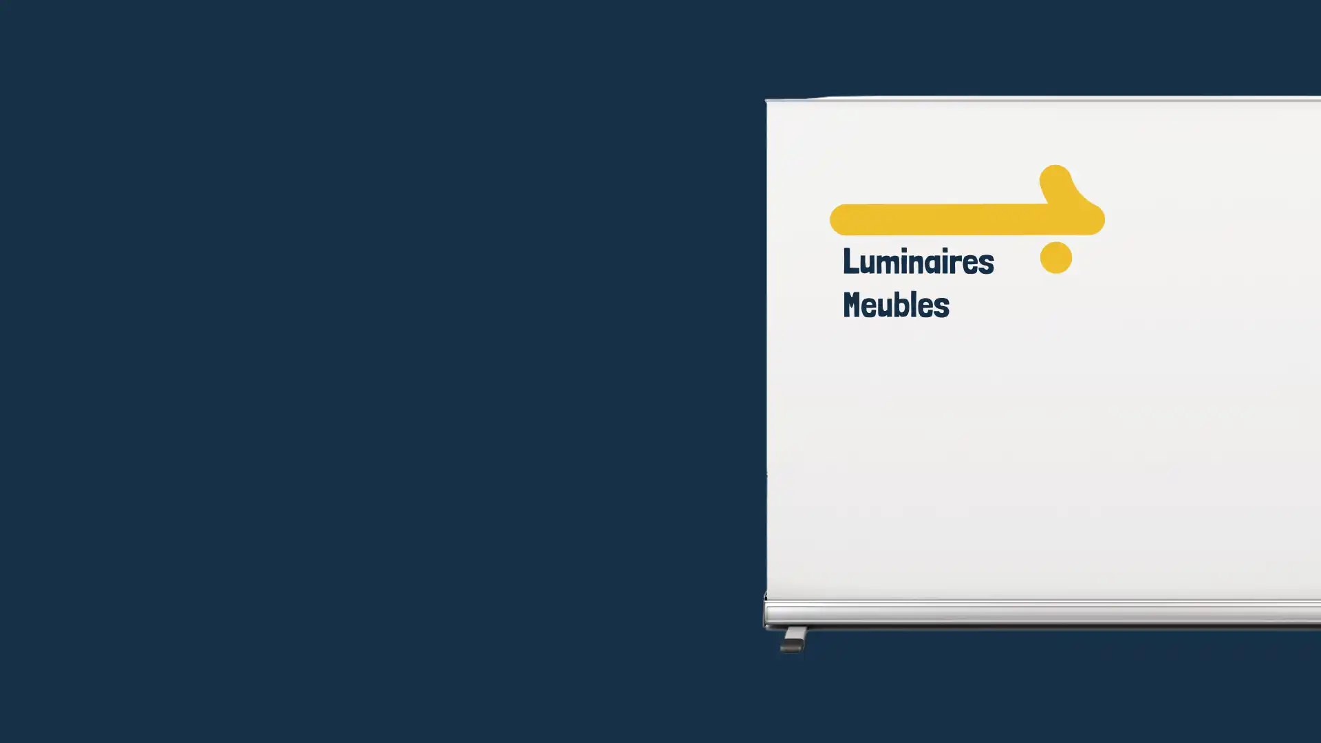 Mockup d'un panneau séparateur posé au sol, indiquant la section luminaires