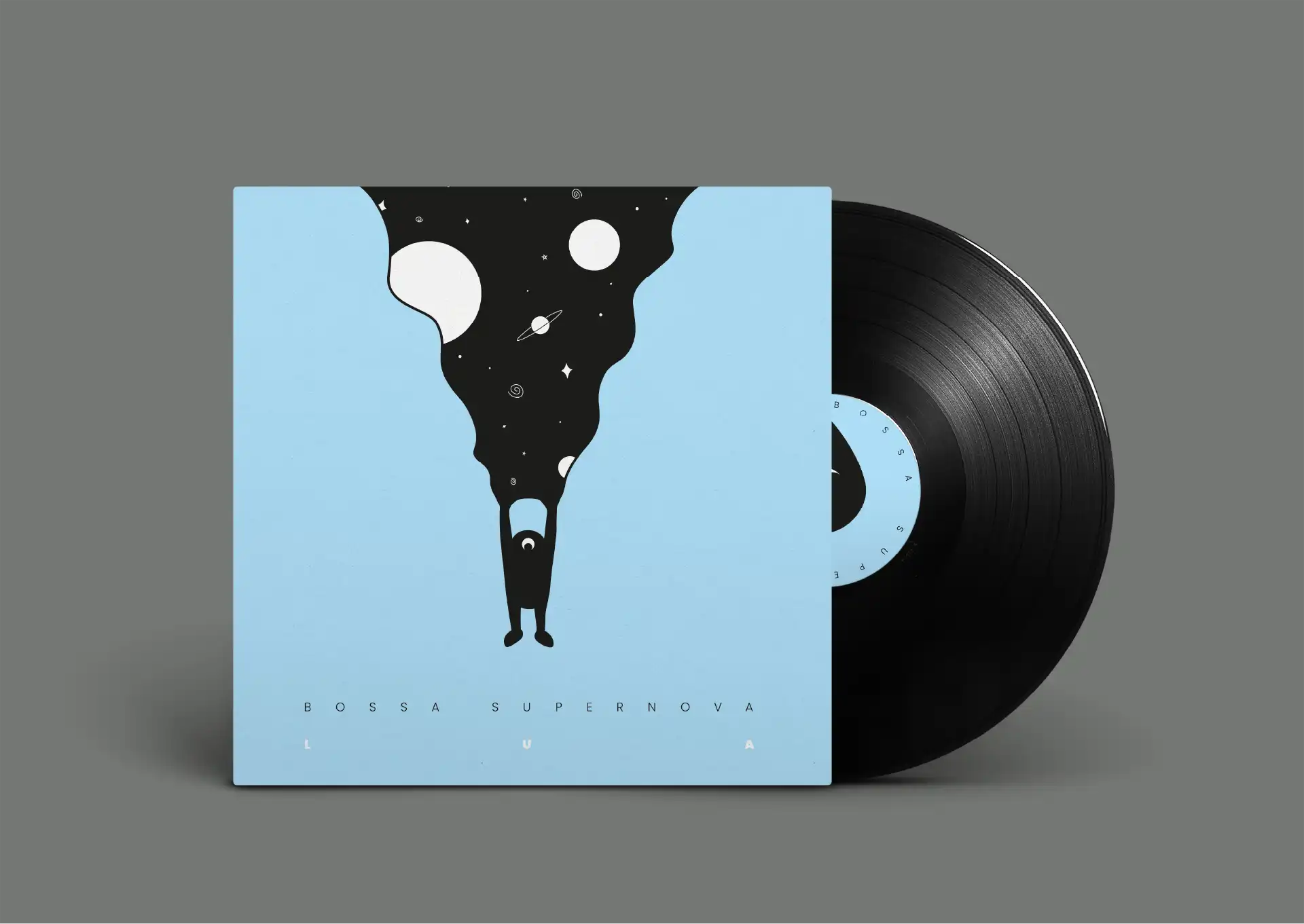 Mockup de la pochette vinyle de face, le disque sors sur le coté