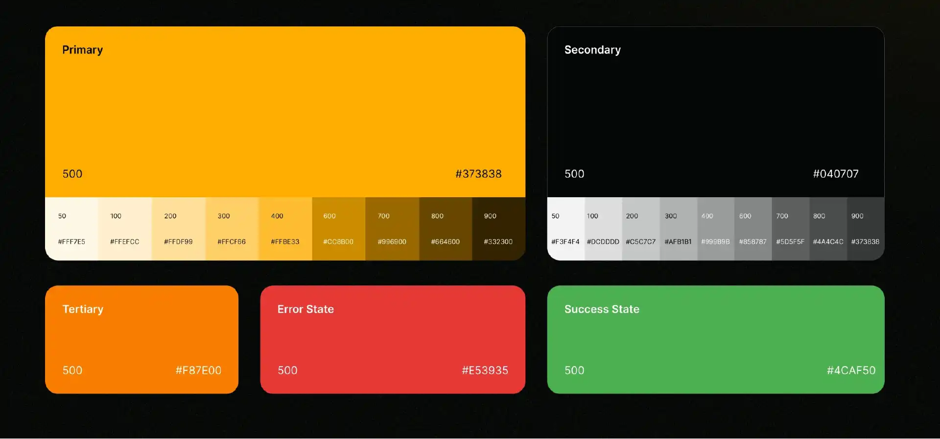 Liste des couleurs utilisées pour le projet