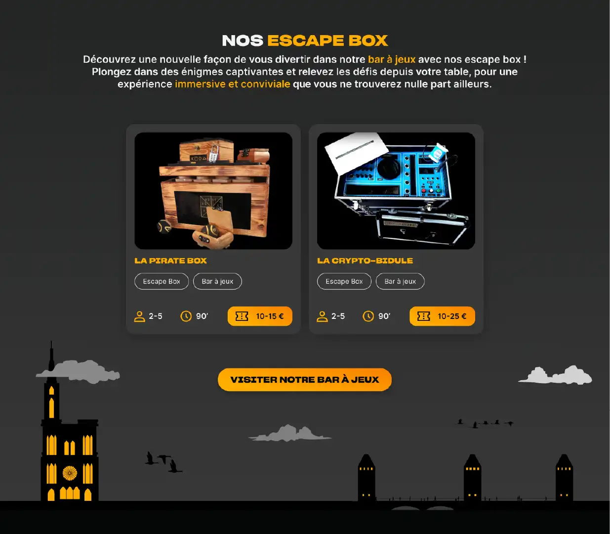 Capture du site desktop section Escape box