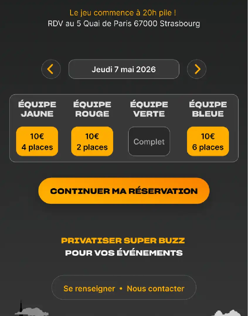 Capture du site mobile section Réservation