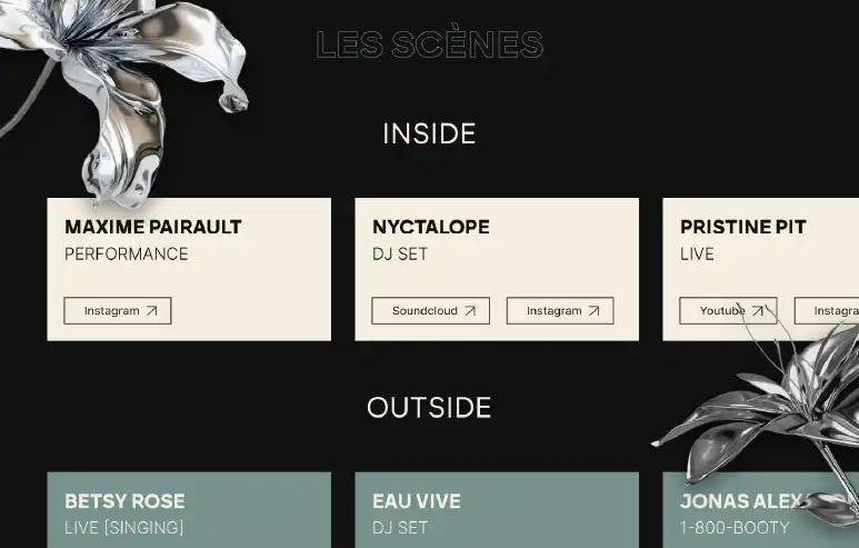 Capture du site web version desktop section Scènes