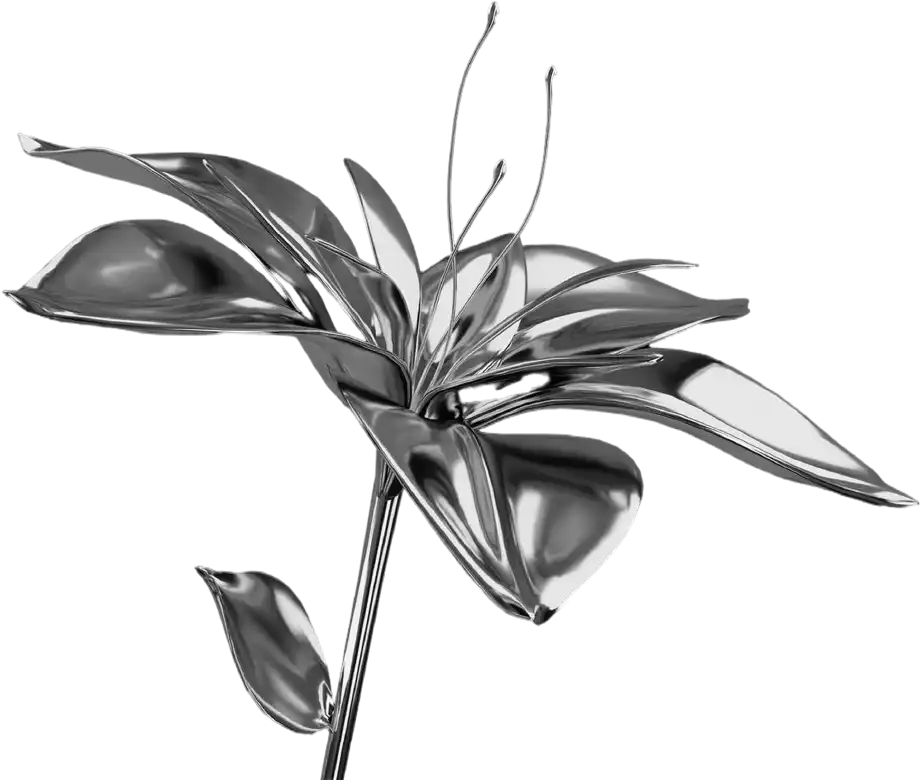 Modèle 3D d'une fleur chromée