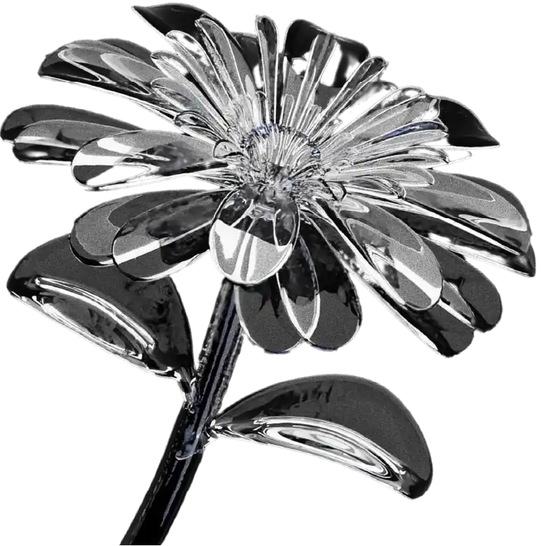 Modèle 3D d'une fleur chromée