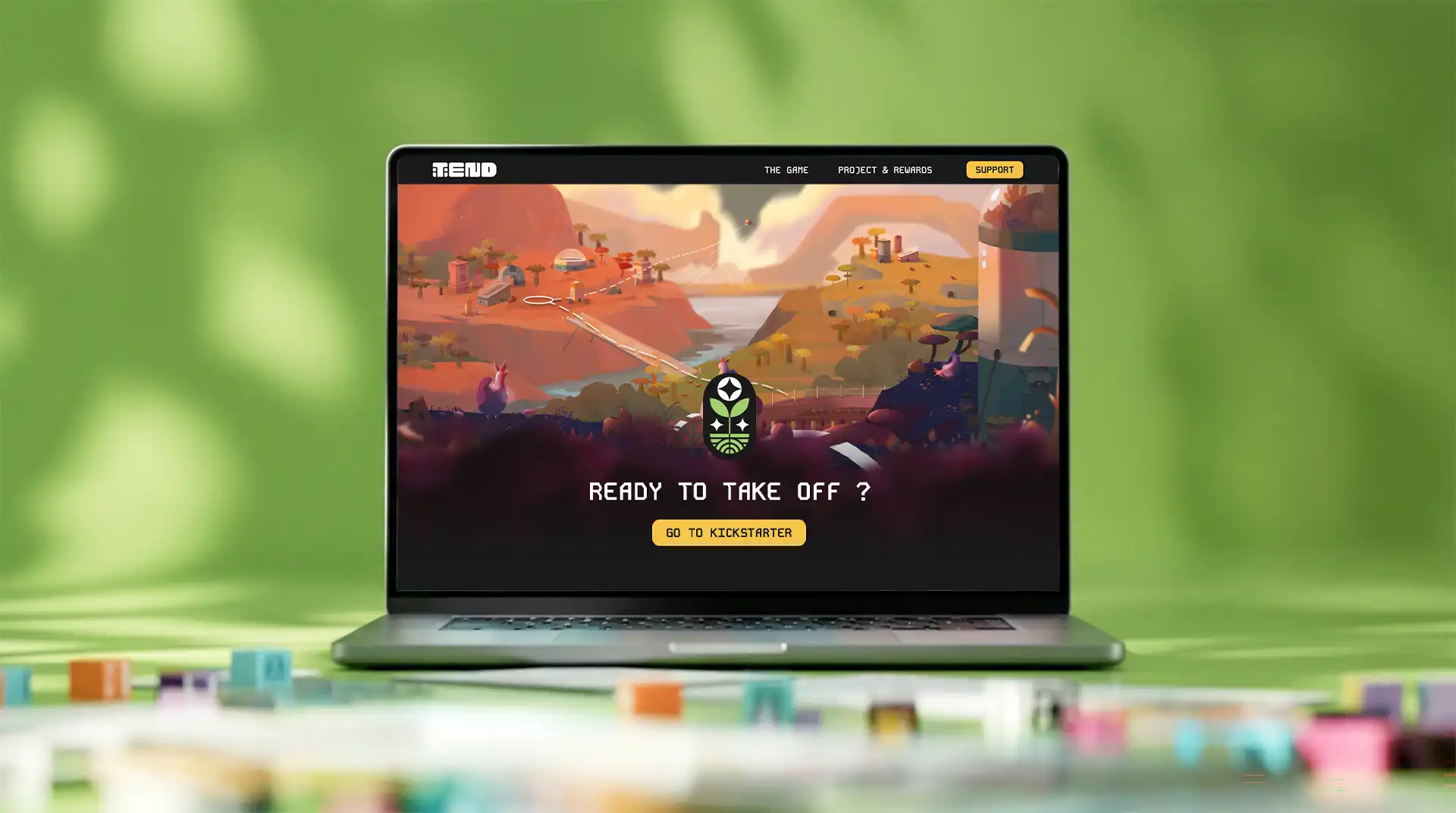 Landing page Tend mis en scène au milieu du plateau de jeu