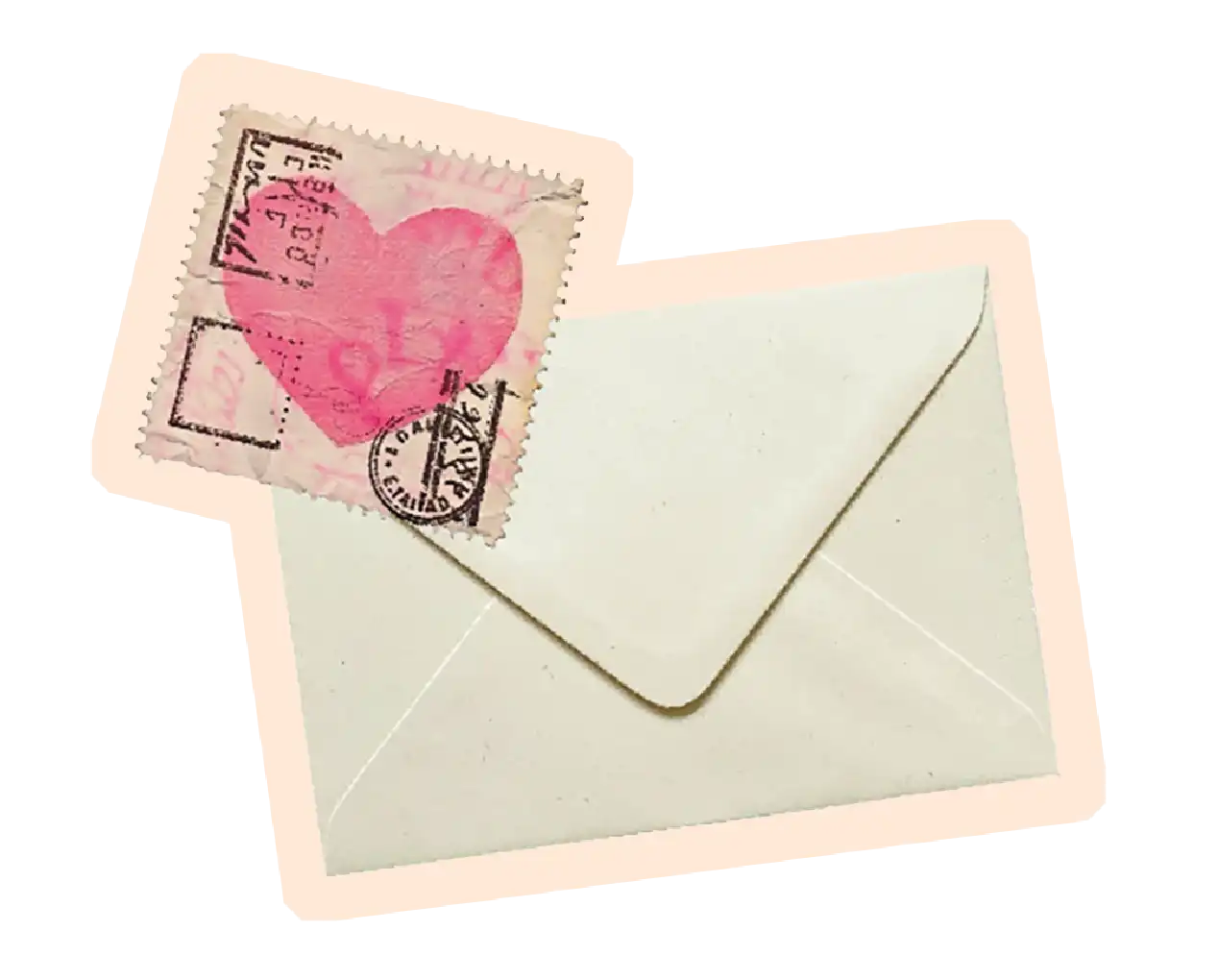 Enveloppe avec un timbre en forme de coeur